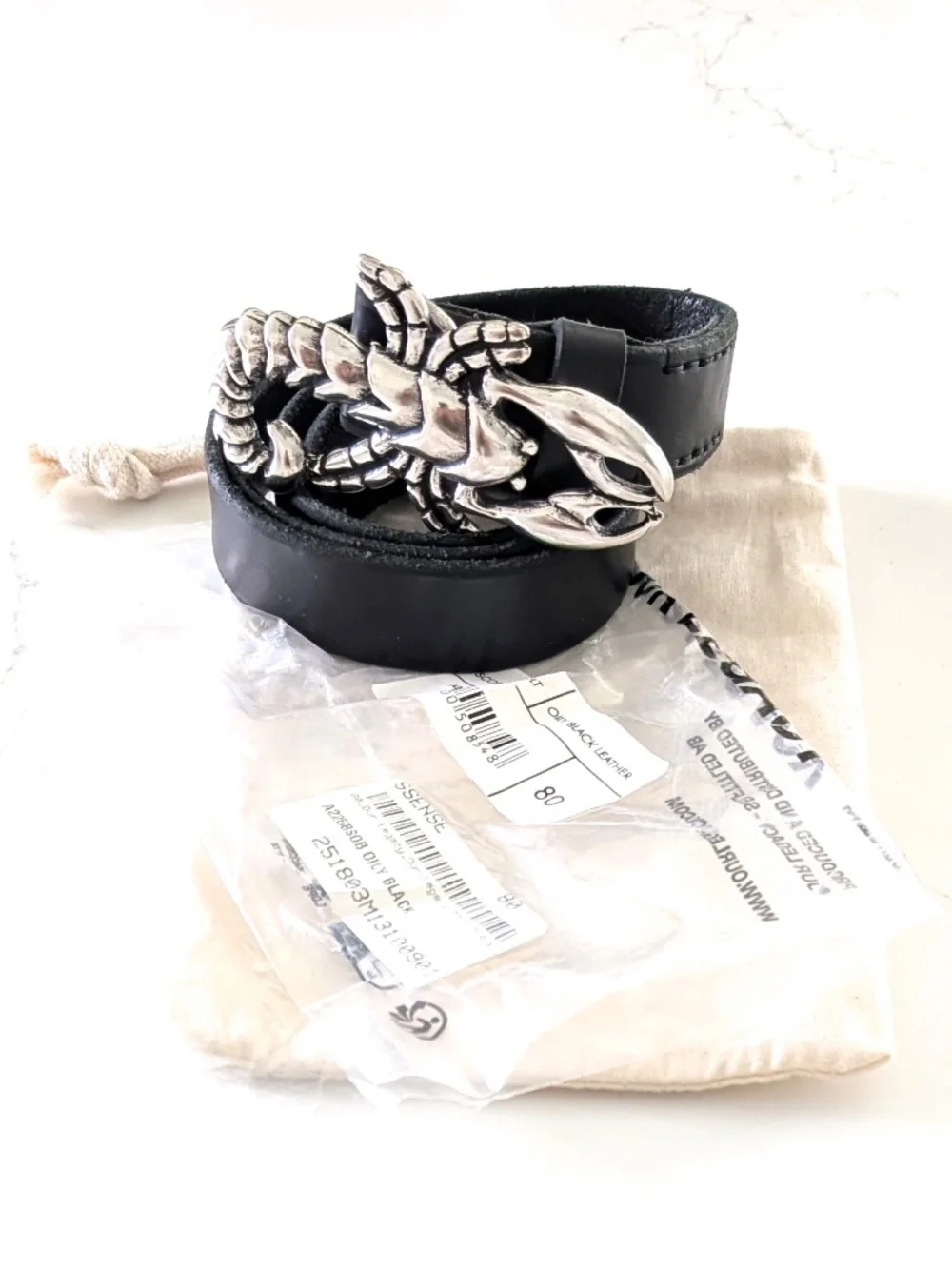 Our Legacy Scorpion Belt Oily Black Leather Size 80 CM 32 Inc Italian Hardware